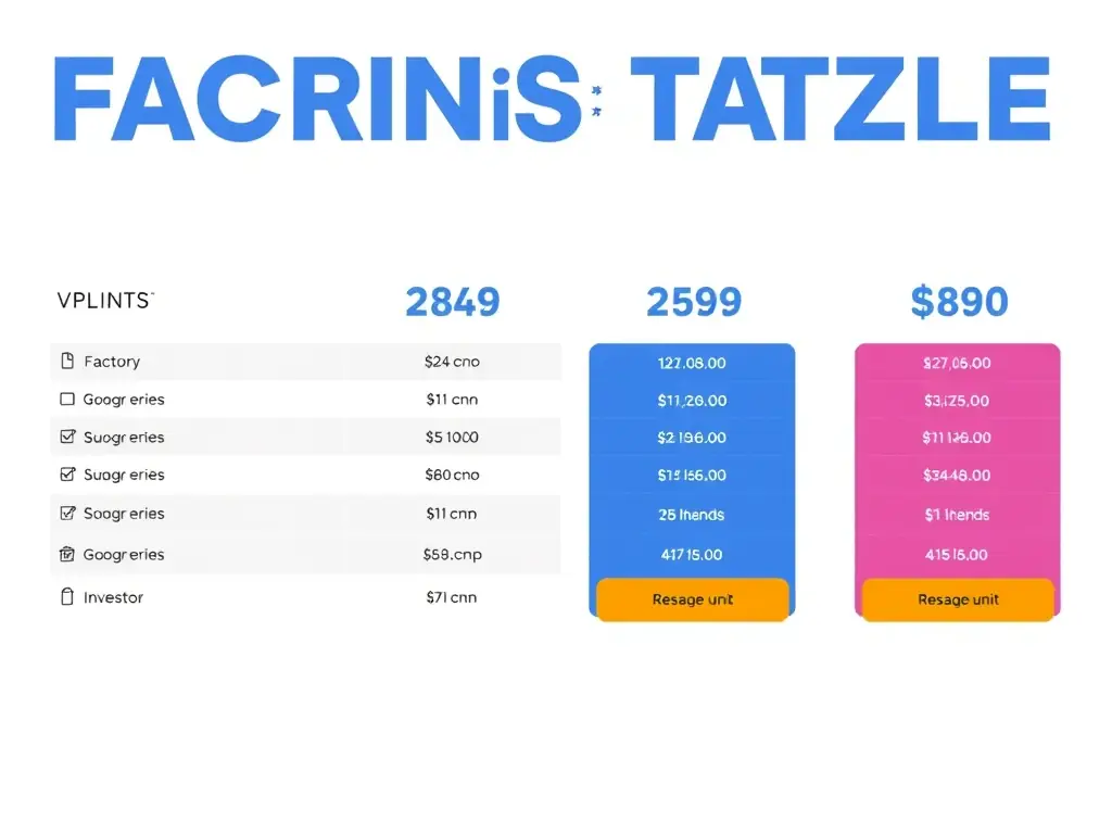 A pricing table illustrating the different unit types available, their sizes, and associated costs, providing a clear overview of investment options.